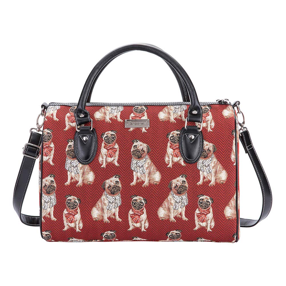 Signare Pug Animal Design Tapestry Duffle Bag - Overnight/Weekender/Gym Bag (Pug, L, Patterned, Faux Leather)