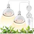 Barrina LED Grow Light Bulb, 50W (2 x 25W) Full Spectrum, with 16.4FT Power Cord, Hanging Grow Lights for Indoor Plants, Large Tall Plant, Garden, Flowers, Greenhouse, 2-Head