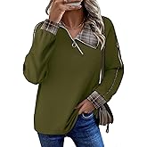 Vivilli Womens Sweatshirts Plaid V Neck Zip Pullover Casual Long sleeve Tunic Sweaters for Women Trendy Fall Clothes 2025