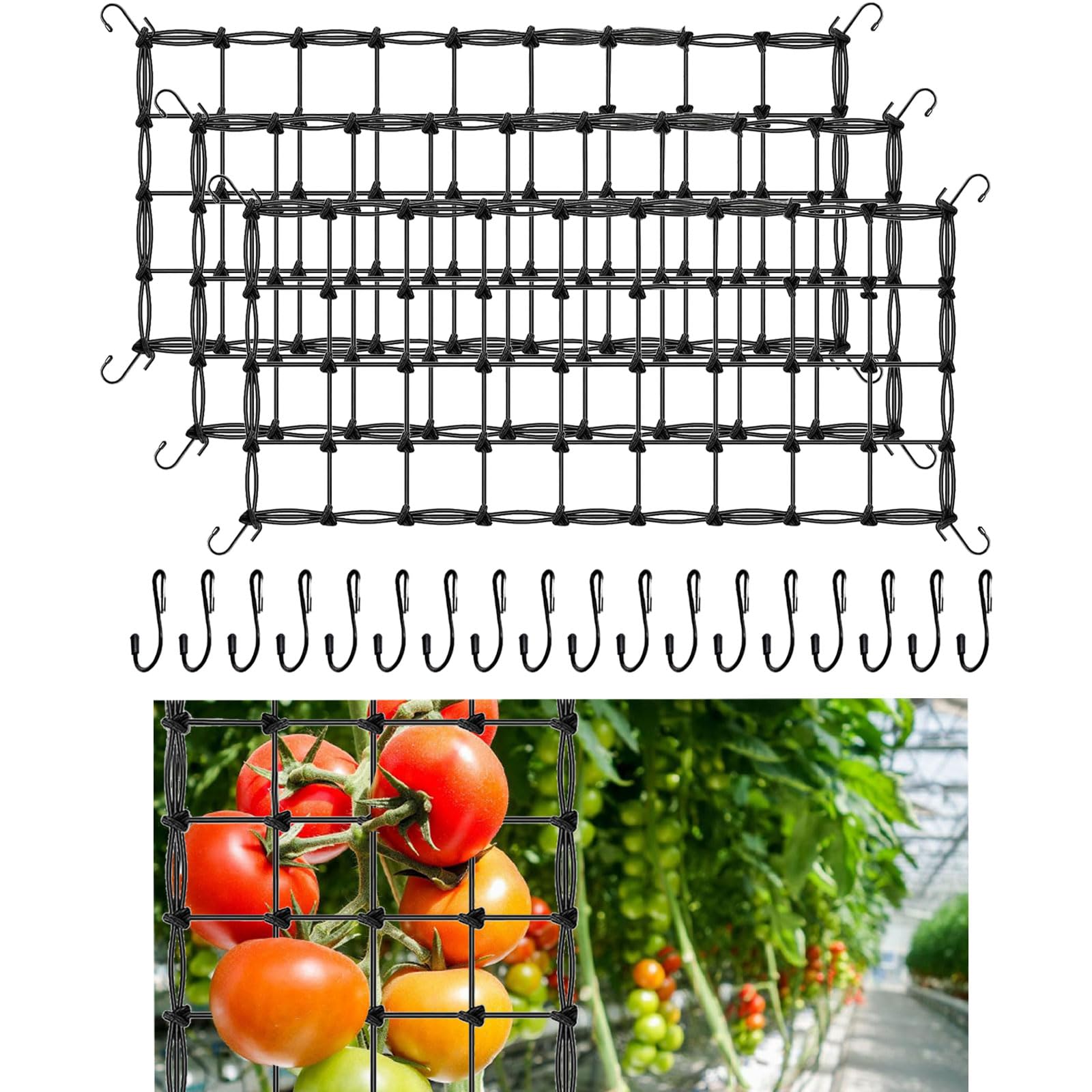 Tefola 3pcs Grow Tent Trellis Netting,60*120cm Elastic Trellis Netting, Climbing Plant Support Net,Net Trellis Netting For Plant,Flexible Plant Net For Grow Plant,Garden Mesh Netting (With 18 Hooks)