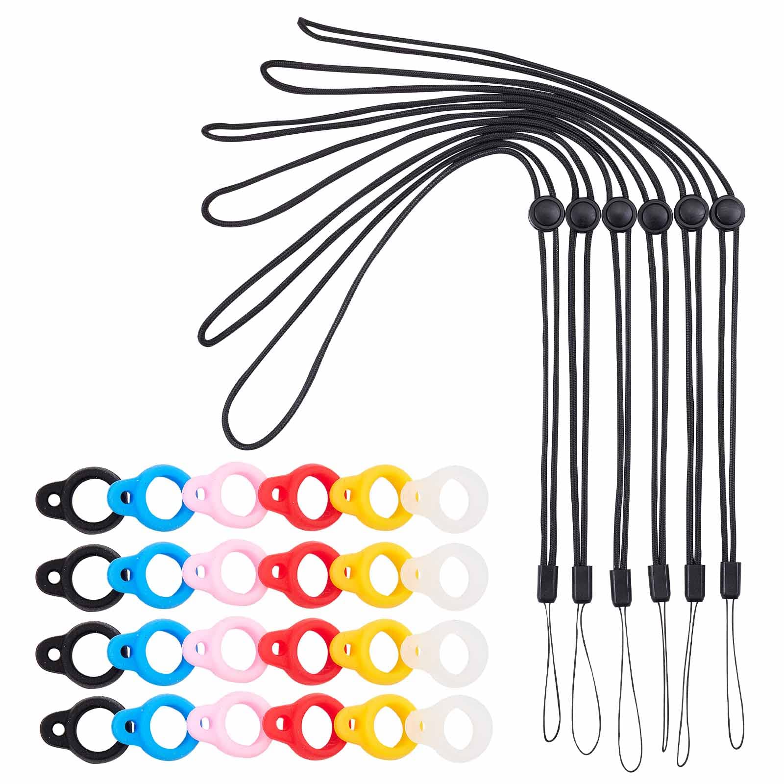 GORGECRAFT 24PCS 6 Colors Lostproof Rubber Rings Holder 6Pcs Neck Lanyard with String Loop Multipurpose Adjustable Cases Necklace Lanyard Replacement Pendant Carrying Kit
