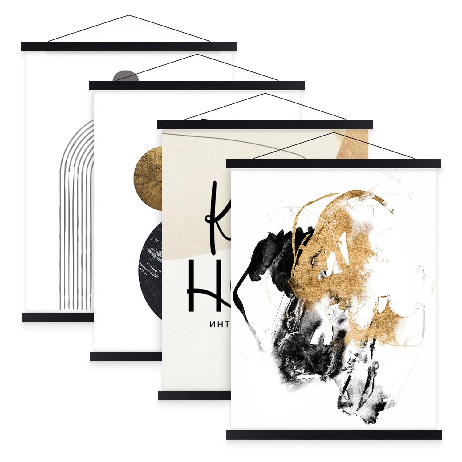 Benjia 4 Pack A3 Poster Frame Frames, Magnetic Light Wood Wooden Poster Hangers Hanger Hanging Kit for Canvas Artwork Art Print (30cm / 11.8", Black, 4 Packs)