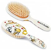Rock & Ruddle Soft White Natural Boar Bristle Hairbrush for Babies and Young Children | Perfect for Fine Hair Detangling and Smoothing - Cute Cats