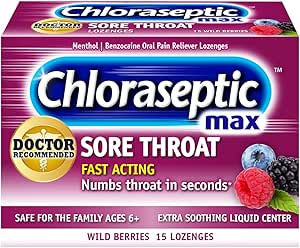 Chloraseptic Max Strength Sore Throat Lozenges, Wild Berries Flavor, 15 Count