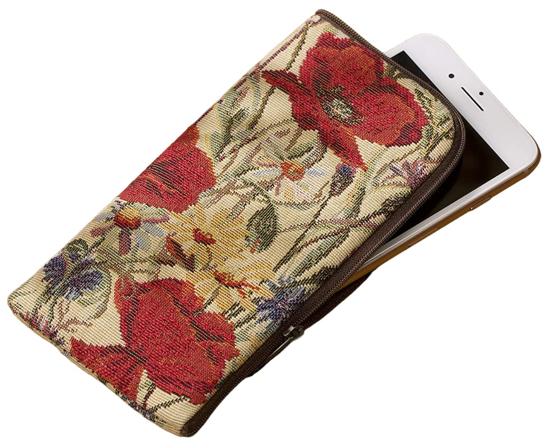 Case for iPhone 15, 15 Pro, 14 Pro, 13 Pro Beautiful Upholstery Fabric, Red Poppies Flowers Print