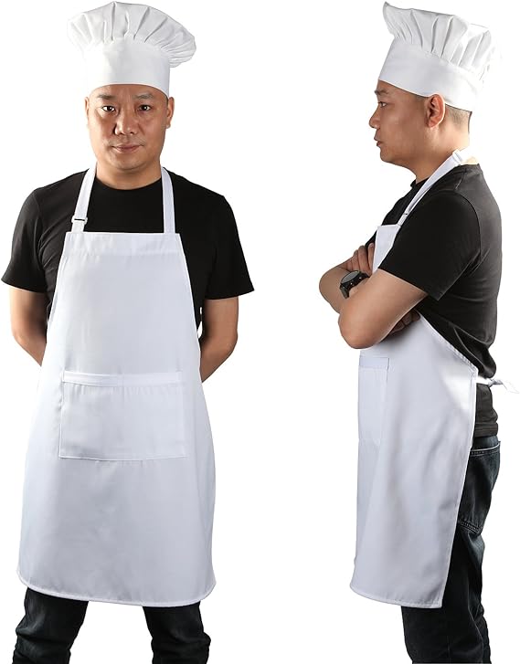 Yotache Chef Hat and Kitchen Apron Set, Adult Adjustable White Chef