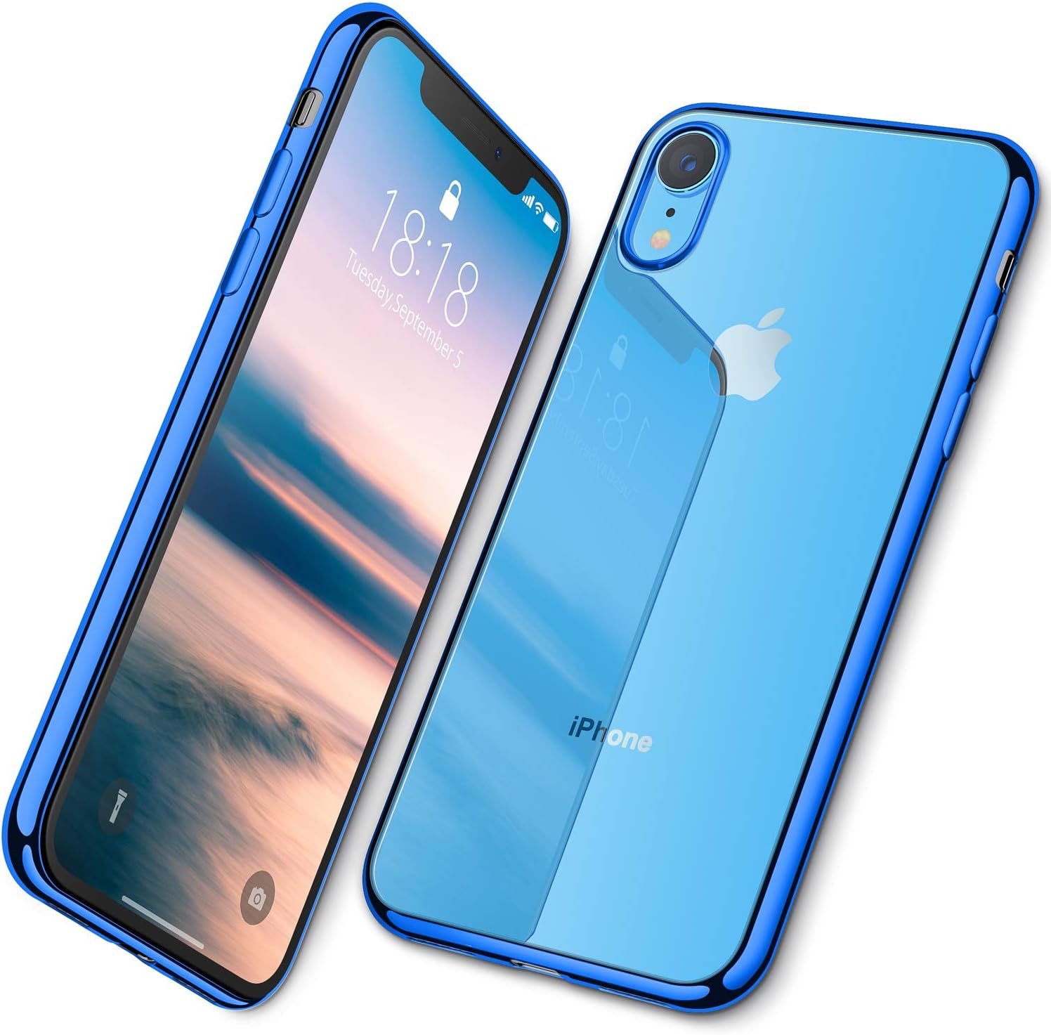 DTTO iPhone XR Case, Slim Fit Case Soft TPU Clear Cover with Metal Luster Edge for Apple iPhone XR 6.1 Inch- Blue