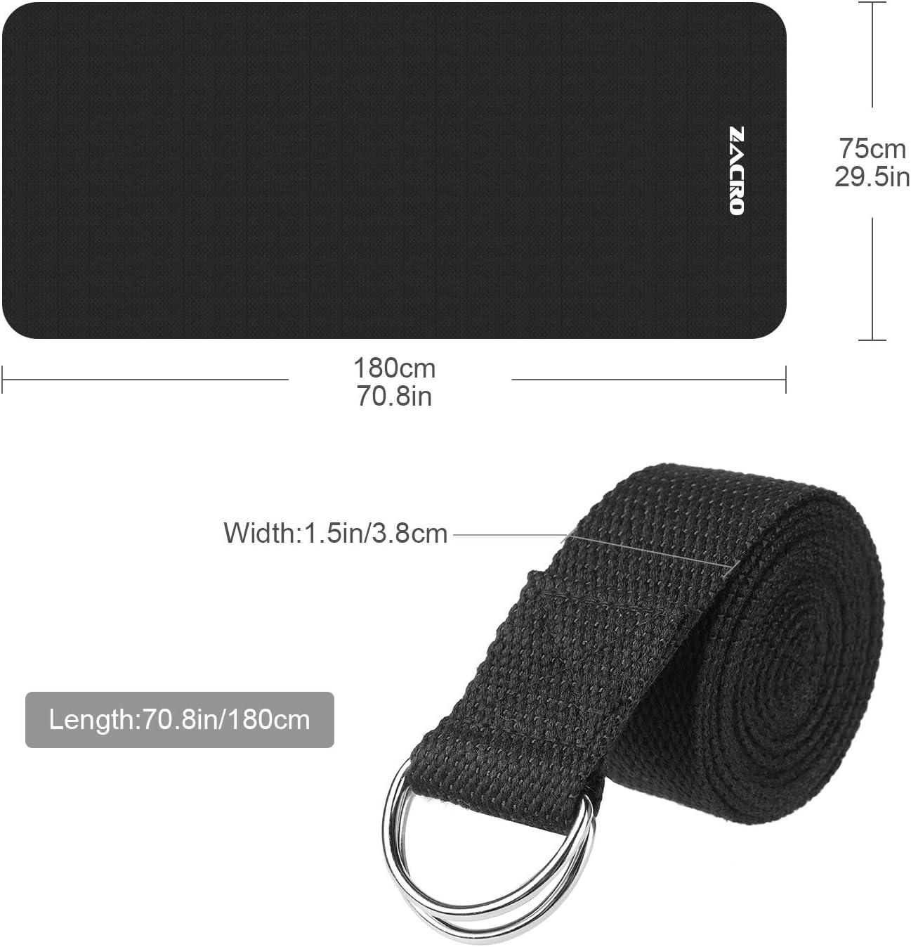 Zacro Protective Exercise Treadmill Mat - 5.9 x 2.46ft Heavy Duty Exercise Equipment and Treadmill Mats, Equipped with One Yoga Strap, Black : Sports & Outdoors