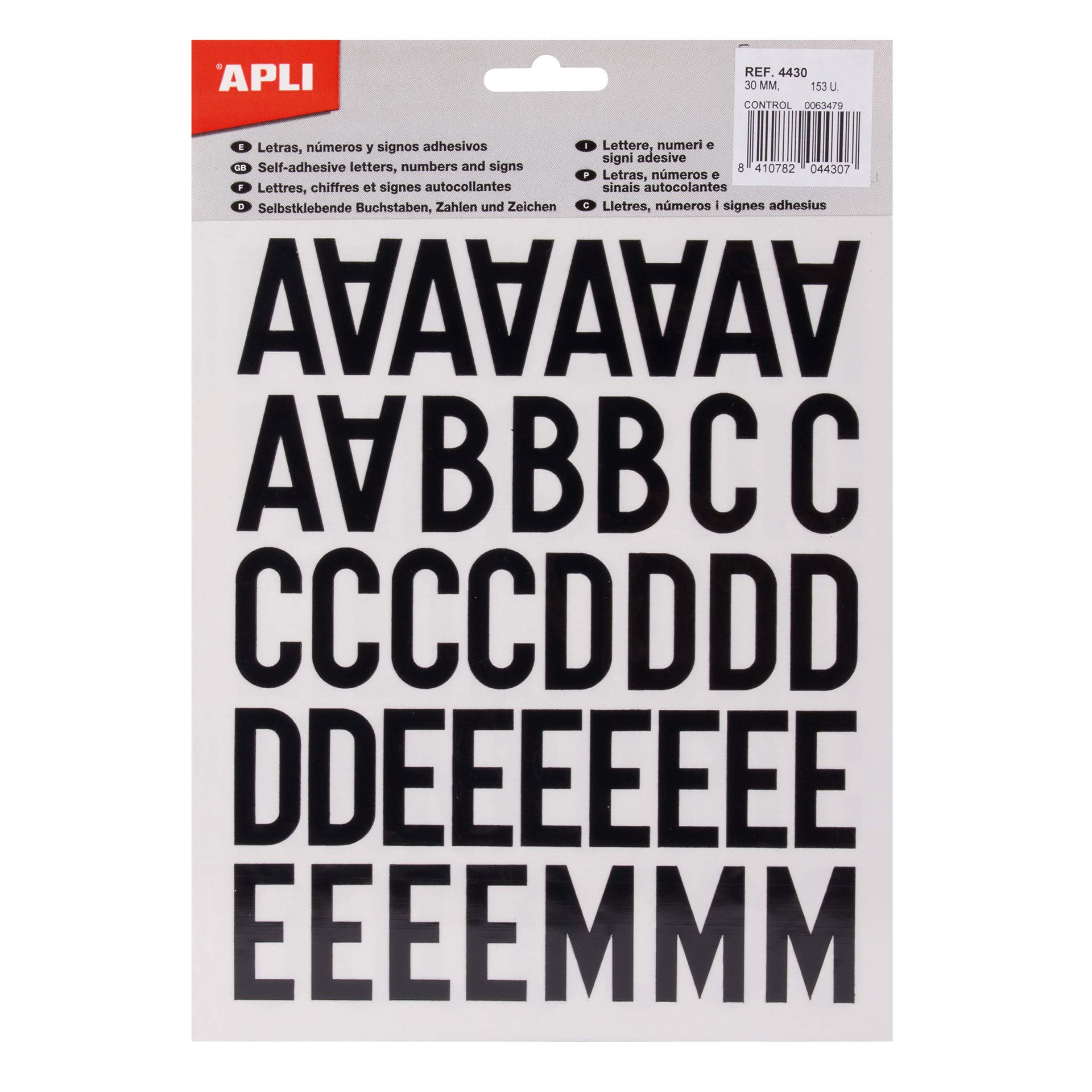 APLI 4 Sheets 30mm Numbers & Symbols Stickers 4430