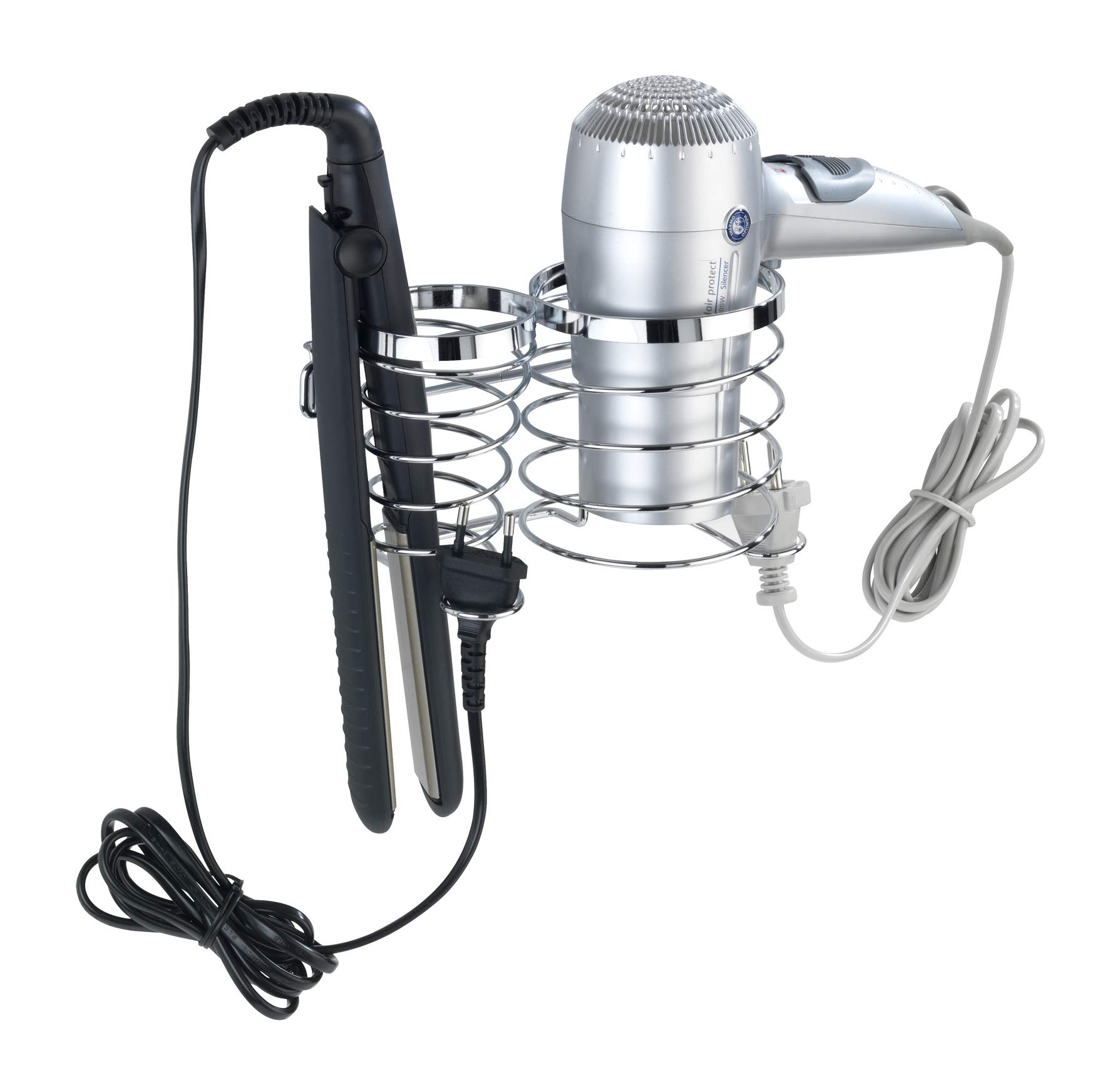WENKO 22221100 Hair dryer and hair straightener holder Premium - fixing without drilling, Stainless steel, 20 x 12 x 12 cm, Shiny — image 1
