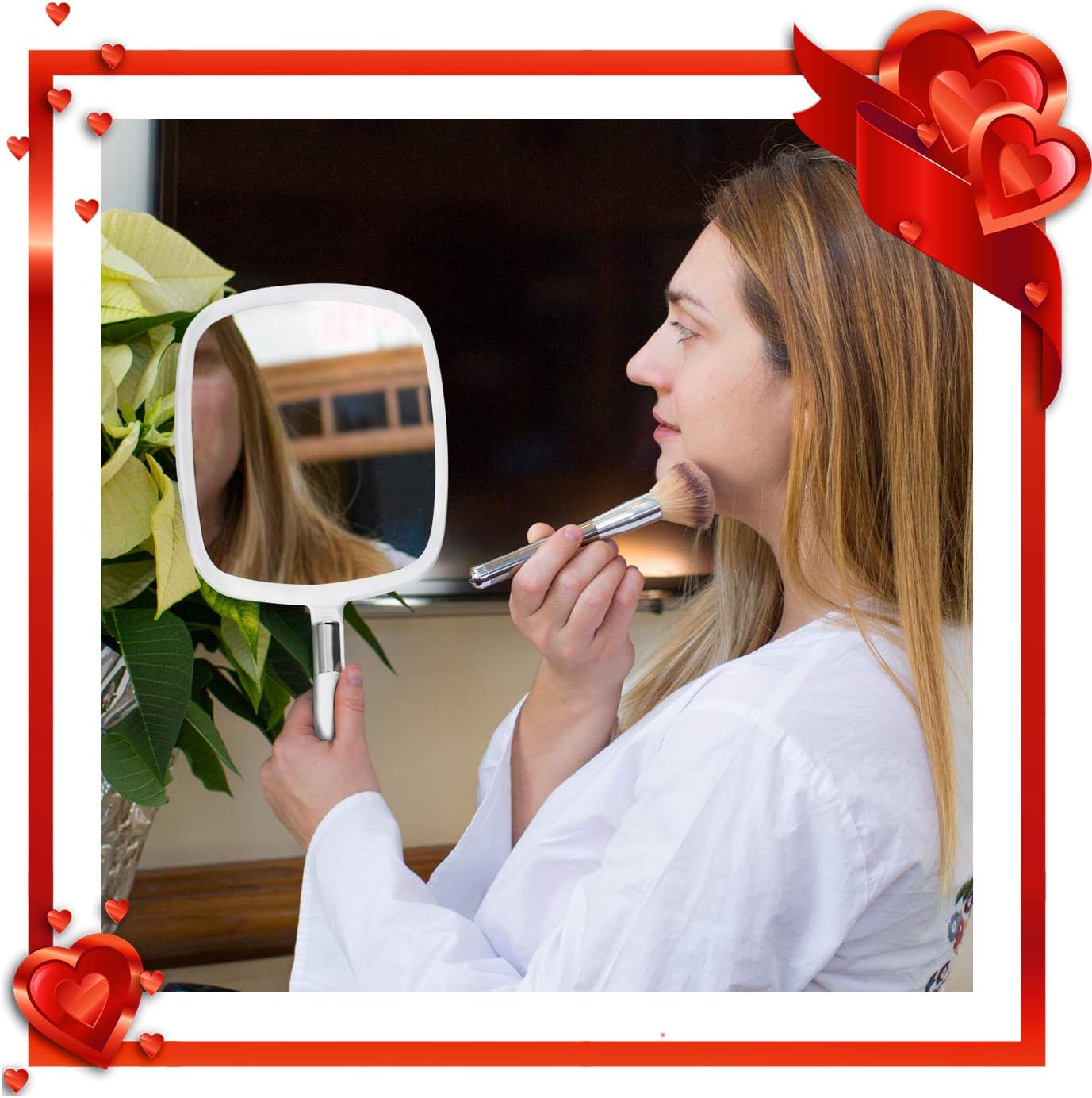 Mirrorvana Large & Comfy Hand Held Mirror with Handle - Professional Salon Model in White (1-Pack): Home & Kitchen