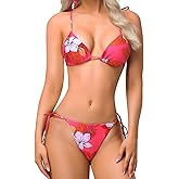 Varintra Women Two Piece Sexy Swimwear Halter String Triangle Bikini Swimsuit Sets Hot Pink L