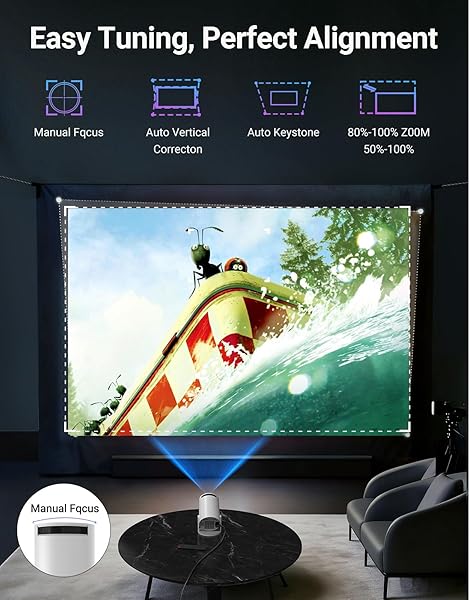 MINI PROJECTOR WITH WIFI 6 AND BLUETOOTH 5.2, BUILT-IN APP SMART PORTABLE PROJECTOR SUPPORT 4K&1080P FHD, 180° ROTATABLE, AUTOKEYSTONE, ANDROID 11, COMPATIBLE WITH HDM/USB/TV STICK/PHONE/LAPTOP