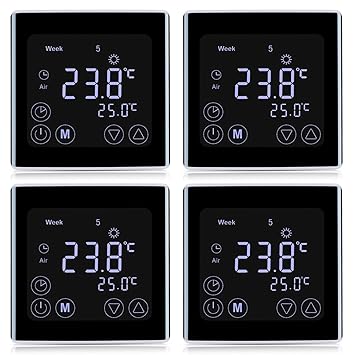 4x Floureon Raumthermostat BYC17.GH3 Thermostat LCD Touchscreen Mit weißer Hintergrundbeleuchtung Wandthermostat Digital Smar