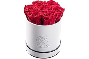 SOHO FLORAL ARTS | Roses Preserved Flowers | Genuine Roses that Last for Years | Flowers for Delivery Preserved Roses in A Box (White Box, Red Roses) | Mothers Day Gifts