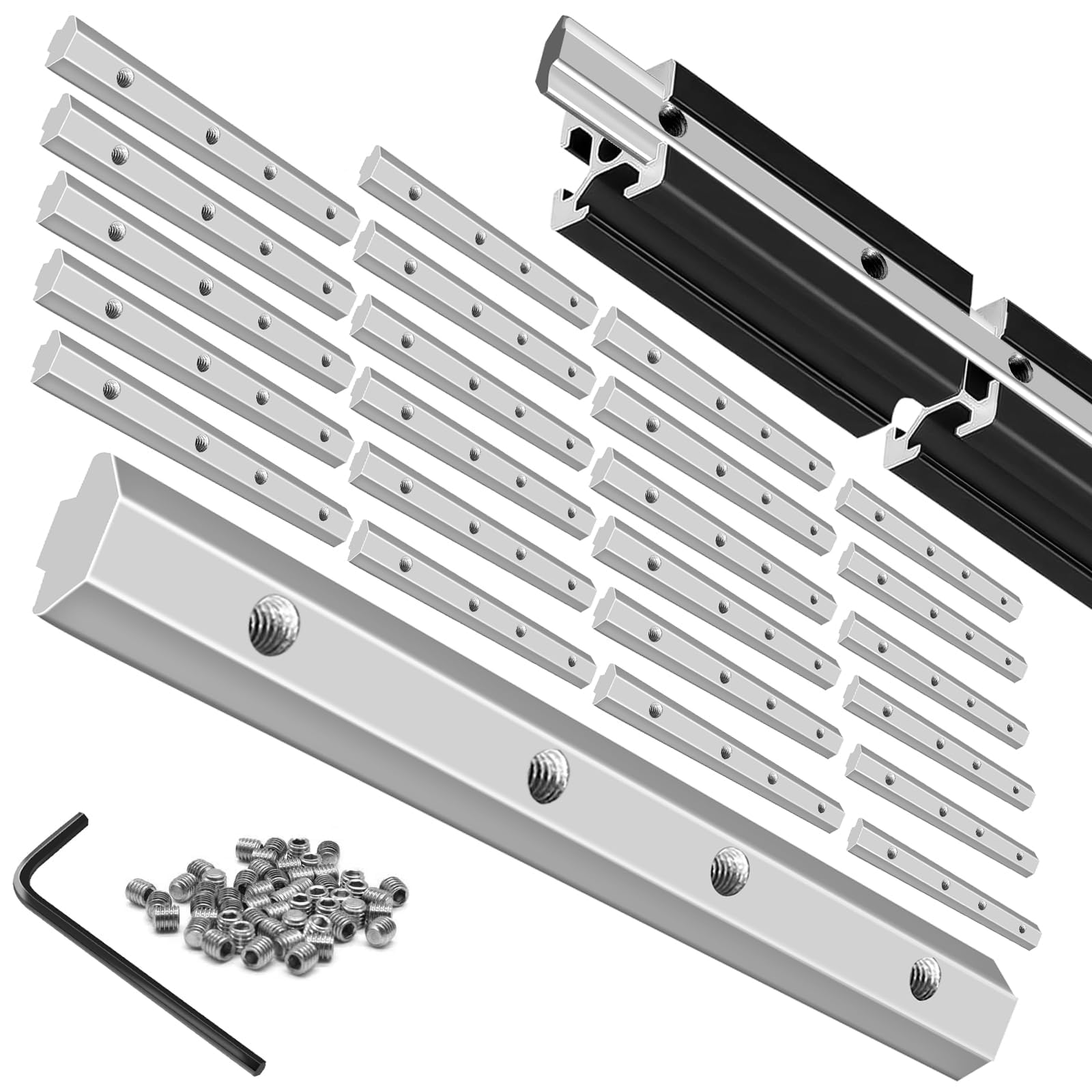 iMetrx Silver 24pcs 4040 Extrusion Straight Connector Joining Plate Corner Bracket 4040 Hardware T-Slot Accessories V-Slot with Screws for 4040 Aluminum Profile 3D Printer Frame Spare Parts