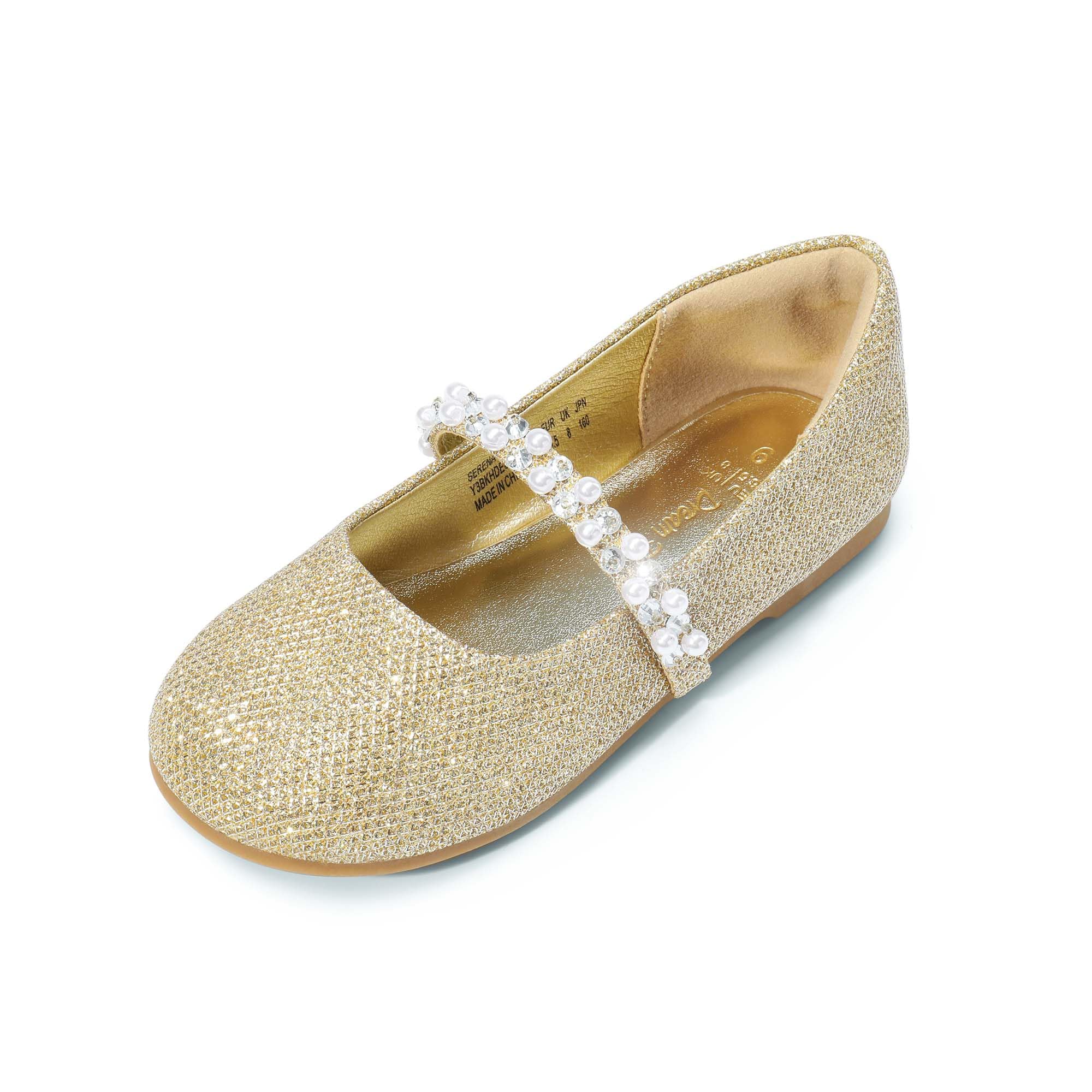 Photo 1 of **VERY USED**DREAM PAIRS Toddler Girls Mary Jane Ballerina Dress Flats Pearl Strap Slip on Shoes,Size 10 Toddler,Gold/Glitter-T,SERENA-100-INF