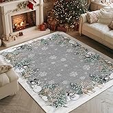 Artoid Mode Grey Snowman Deer Tree Christmas Area Rug, Winter Home Decor Low-Profile Washable Area Rugs for Entryway Bedroom 