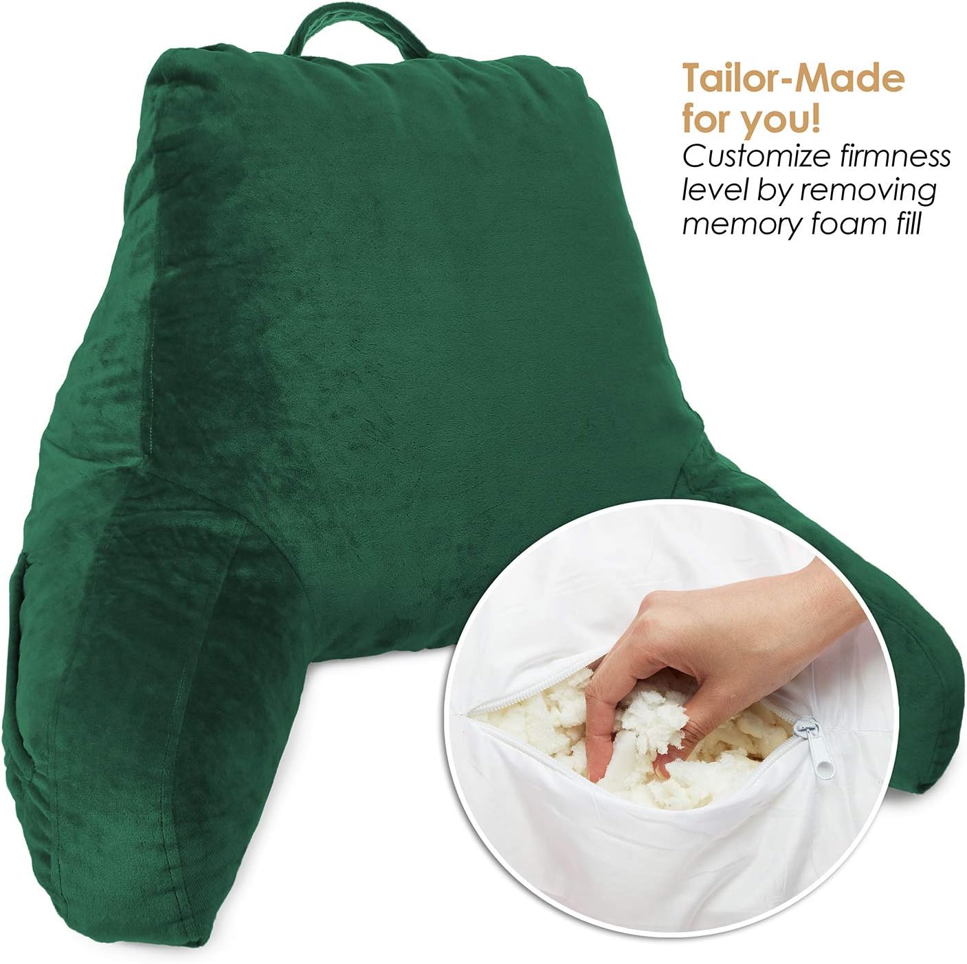 Clara Clark Bed Rest Reading Pillow with Arms and Pockets for Kids Teens & Adults-Premium Shredded Memory Foam, Medium, Hunter Green: Home & Kitchen