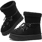 TUOPIN Women's Classic Platform Mini Snow Boots - Faux Suede Slip-On & Lace-Up Winter Booties with Sherpa Lining, Anti-Slip Thick Sole Ankle Boots