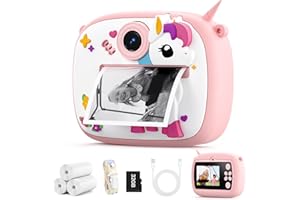 YOZISS Kids Camera Instant Print, Digital Camera for Kids, Christmas Birthday Gift for Boys Girls 3-12 with Silicone Cover, Selfie Cam No-Ink Instant Print with SD Card & 3 Rolls Paper (Pink)