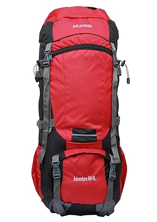 INLANDER 6501 Red 60+5L Rucksack Daypack Backpack Bag for Travel Hiking Trekking & Camping for Men & Women