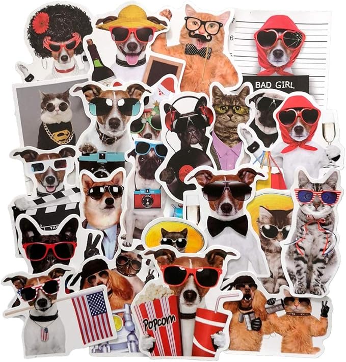 Funny Dog and Cat Stickers, Pet with Sunglasses Sticker Decal for