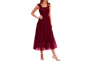 PRETTYGARDEN Women's Summer Tulle Midi Dress Sleeveless Smocked Ruffle Flowy Mesh Dresses Party Wedding Guest Sundress