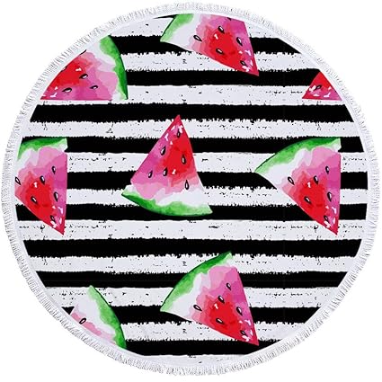 Serviette De Plage Ronde En Microfibrefruits Pastèque Bande