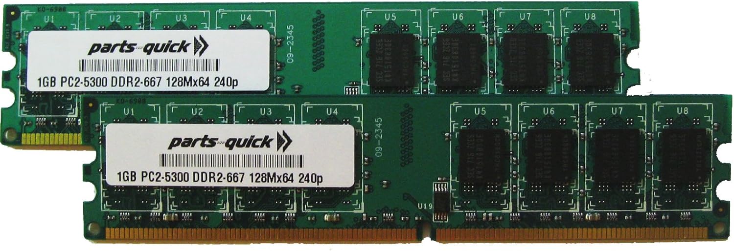2GB Kit 2 X 1GB DDR2 Memory for Dell Dimension E310 E310n E520 E521 Desktop PC2-5300 240 pin 667MHz DIMM RAM (PARTS-QUICK BRAND)