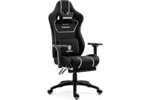 Dowinx Gaming Chair Tech Fabric with Pocket Spring Cushion, Ergonomic Computer Chair with Massage Lumbar Support and Footrest, Comfortable Reclining Game Office Chair 300lbs for Adult and Teen, Black