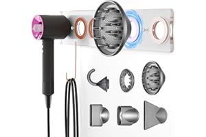 MY DIEMLIFE 6-in-1 Magnetic Wall Mount for Dyson Supersonic Hair Dryers (HD15, HD08 and Previous Models), with 5 Magnetic Rings for The Accessories (Transparent)