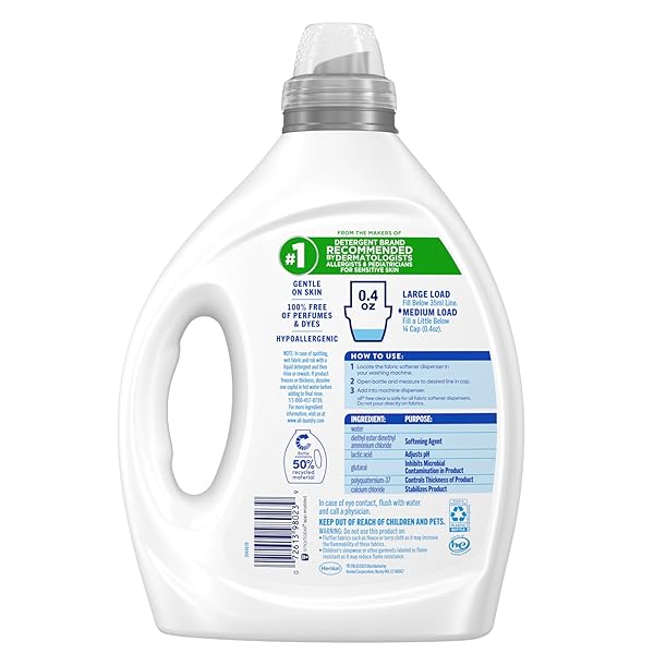ALL FREE CLEAR, ORIGINAL, LIQUID FABRIC SOFTENER FOR SENSITIVE SKIN, UNSCENTED AND HYPOALLERGENIC, CONCENTRATED, 80OZ, 200 LOADS