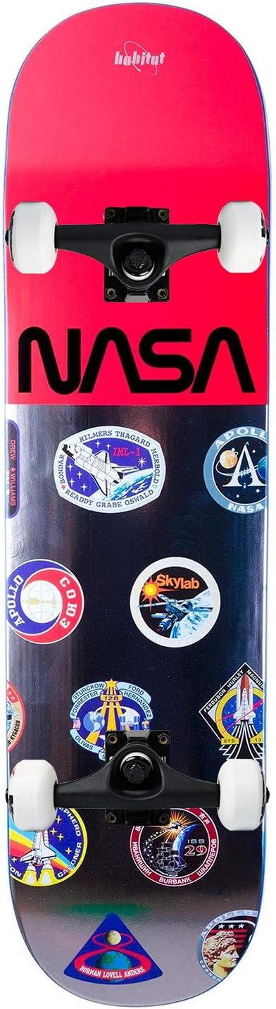 Habitat X NASA Skateboard Complete Mission Logo Array 8.12" Blk Trucks Assembled