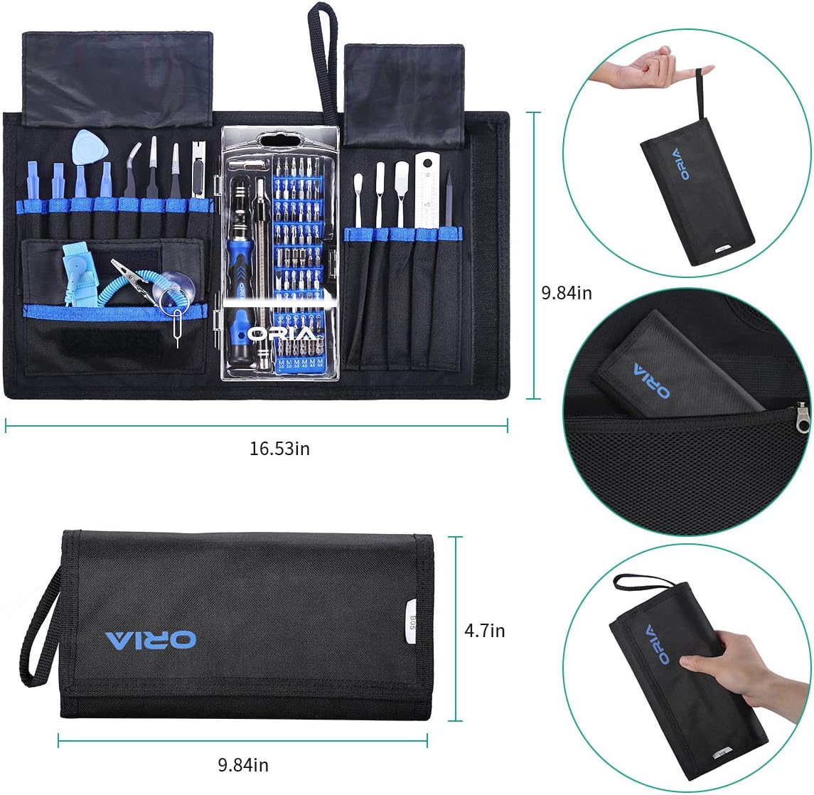 ORIA Precision Screwdriver Kit, 76 in 1 with 56 Bits Repair Tool Kit for Cellphone, Game Console, Tablet and Other Devices, Blue - - 