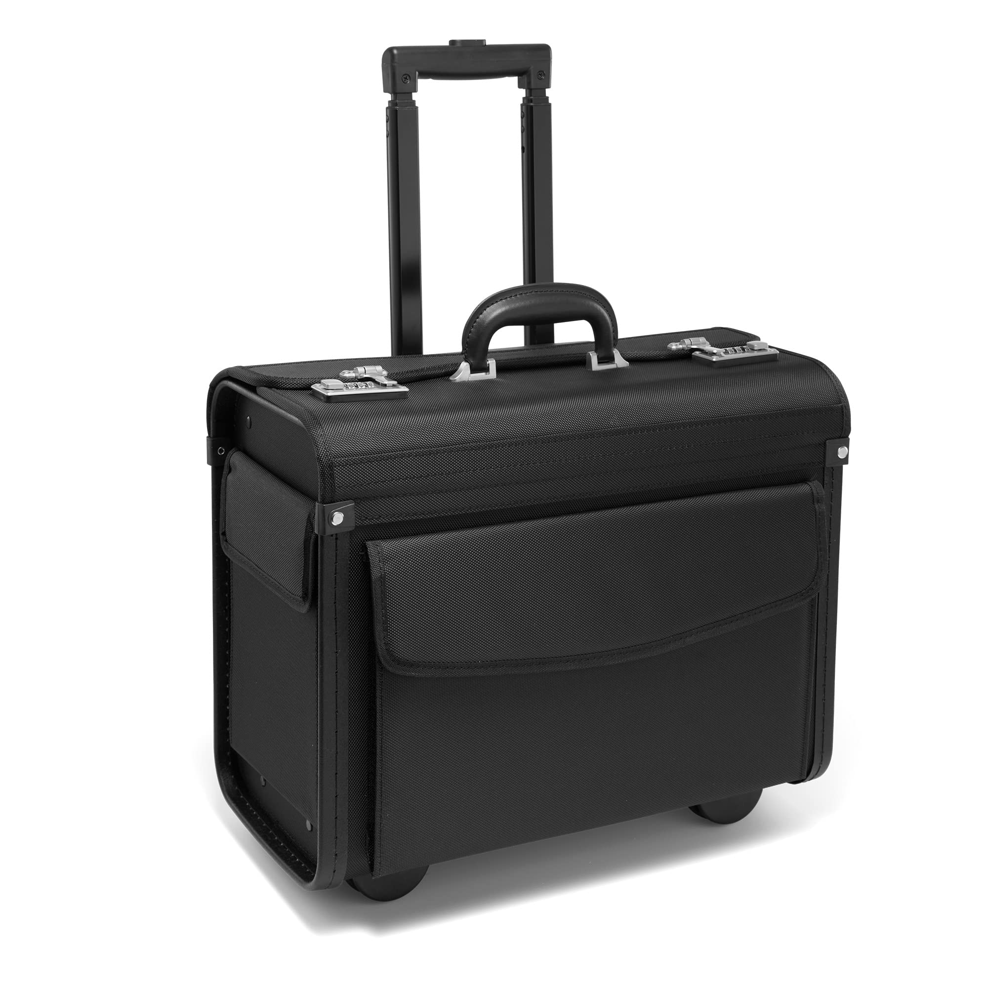 Tassia Wheeled Pilot Case Business 16" Laptop Flight Briefcase Bag - Designer Business Briefcase, Flight Pilot Case, Rolling Hand Luggage Suitcase, Laptop Rolling Bag Signature Collection