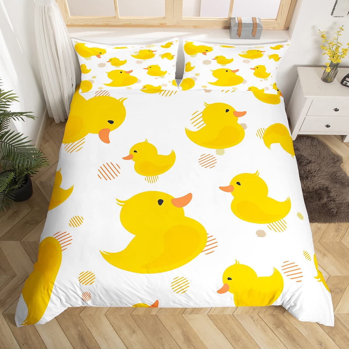 Homewish Cartoon Duck Duvet Cover for Kids Boys Girls,Lovely Yellow Duck Comforter Cover Set,Cute Hand Drawn Duck Bedding Sets King,Lovely Farmhouse Animal Quilt Cover with 2 Pillowcases — image 1