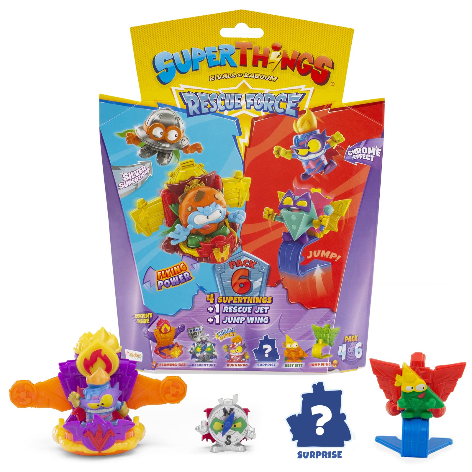 SUPERTHINGS Rescue Force Series – 6-Pack. Includes 4 SuperThings (1 rare silver captain), 1 Rescue Jet and 1 Jump Wing 4/6