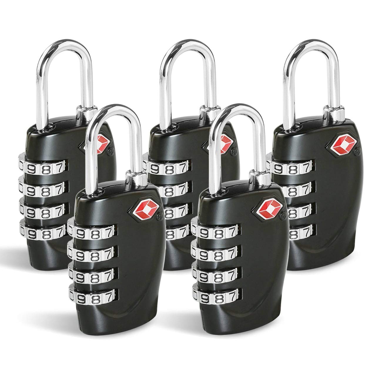 CFMOUR TSA Suitcase Locks - 1, 2, 3, 4, 5, 6 Pack 4-Dial Security Travel Combination Padlock for Suitcases Luggage Case Bag Code Lock - Black (Pack of 5)