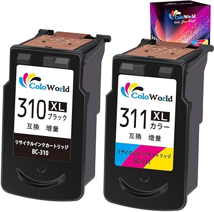 Amazon Coloworld Canon キヤノン 用 Bc 310xl Bc 311xl 310xl ブラック 311xl 3色カラー 2個セット リサイクル インクカートリッジ 増量タイプ 残量表示付 対応機種 Pixus Ip2700 Mp490 Mx350 Mp493 Mp480 Mp280 Mp270 Mx420 Coloworld インクカートリッジ