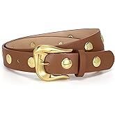 LEACOOLKEY Women Leather Belts for Jeans Dress Fashion Gold Black Leather Belt Women Studded Belt Punk Leather Belt