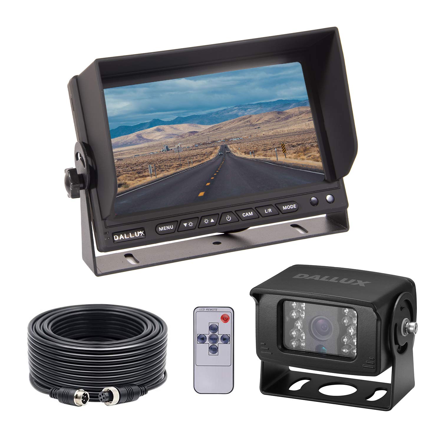 Photo 1 of Heavy Duty Vehicle Truck Bus Backup Camera Kit,4 PIN Cab Cam with 7inch LCD Monitor Waterproof Night Vision Rear View Camera+66ft Extension Cable for Bus Truck Van Trailer RV Campers(12V 24V)