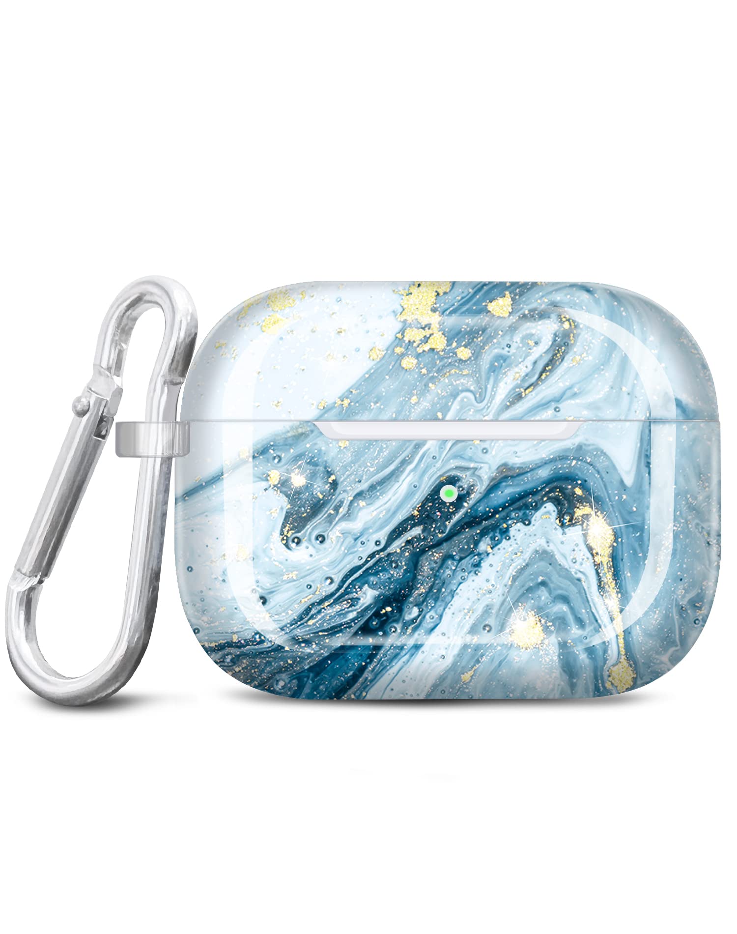 JIAXIUFEN for Airpods Pro 2nd Generation Case Cover Gold Glitter Marble Design Protective TPU Skin for Women Girl with Keychain Compatible with AirPods Pro 2019/Pro 2 Gen Case 2022, Blue