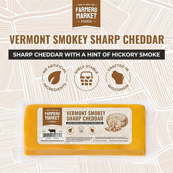 FARMERS MARKET WISCONSIN CHEESE BLOCKS 3 PACK – SMOKEY SHARP CHEDDAR CHEESE, GLUTEN FREE KETO PALEO FRIENDLY, ZERO SUGAR LOW SODIUM SMOKED CHEDDAR SNACK CHEESE, GOURMET CHEESE SET