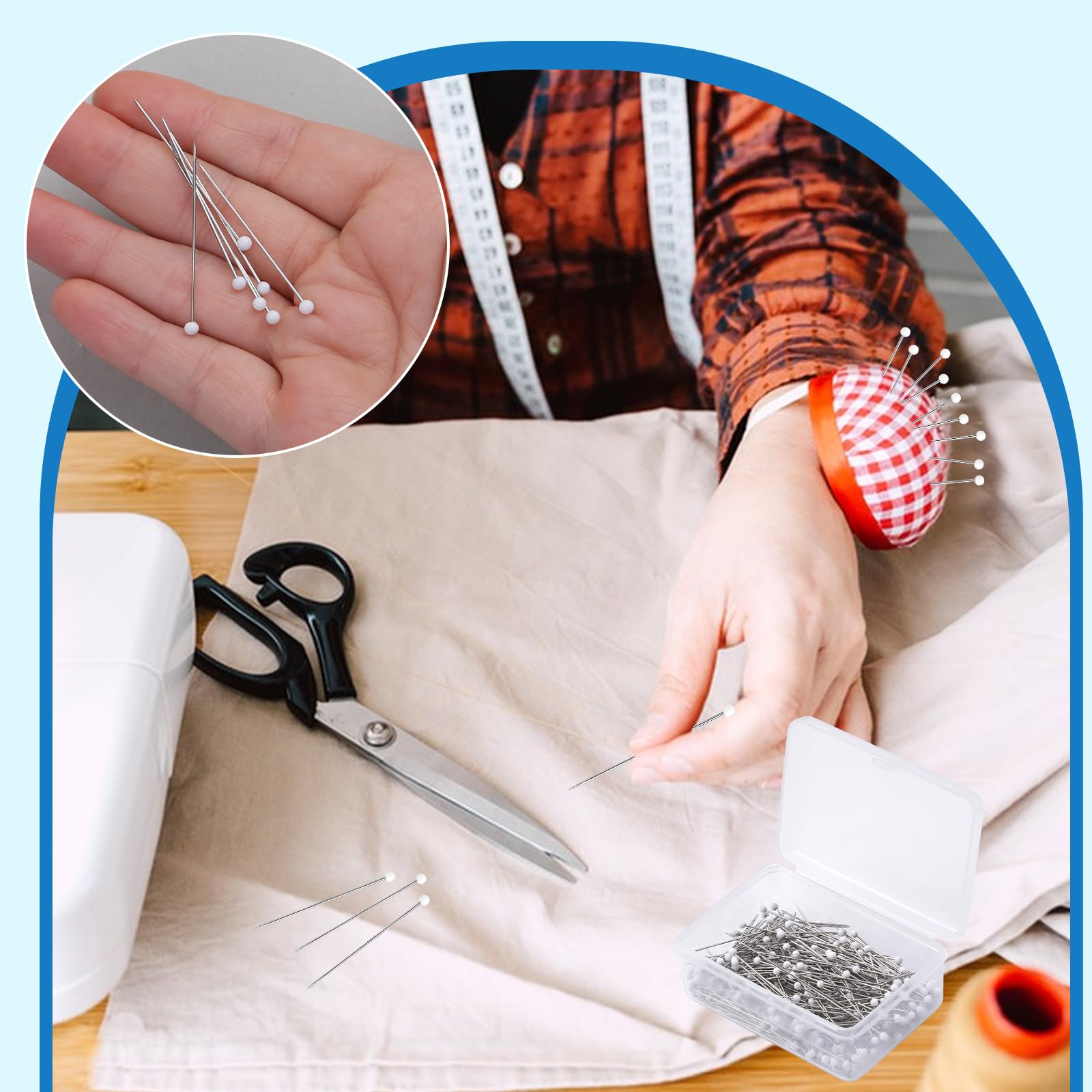 Sewing Pins, 300 PCS Straight Pins for Fabric, White Pearlized Ball Head Quilting Pins Long 1.5inch, Sewing Pins with Transparent Plastic Box for Dressmaker, Jewelry DIY Decoration and Sewing Project
