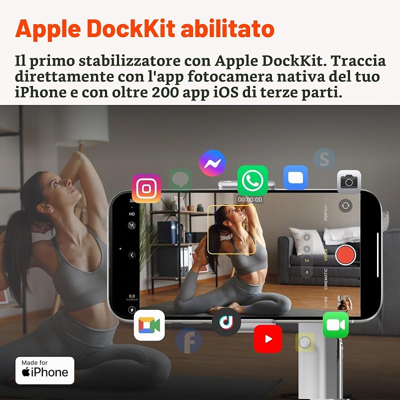 Flow Pro - Stabilizzatore per smartphone con IA, supporto Apple DockKit, Tracciamento Panoramico Infinito 360º, Stabilizzazione a 3 assi, Treppiede + Selfie Stick integrati, Tracciamento IA