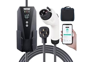 VEVOR Level 2 Portable EV Charger, 32 Amp 240V, Electric Vehicle Charger with 28 ft Charging Cable NEMA 14-50P Plug, 16/20/24/32A Adjustable Current Plug-in Home EV Charging Station for SAE J1772 EVs