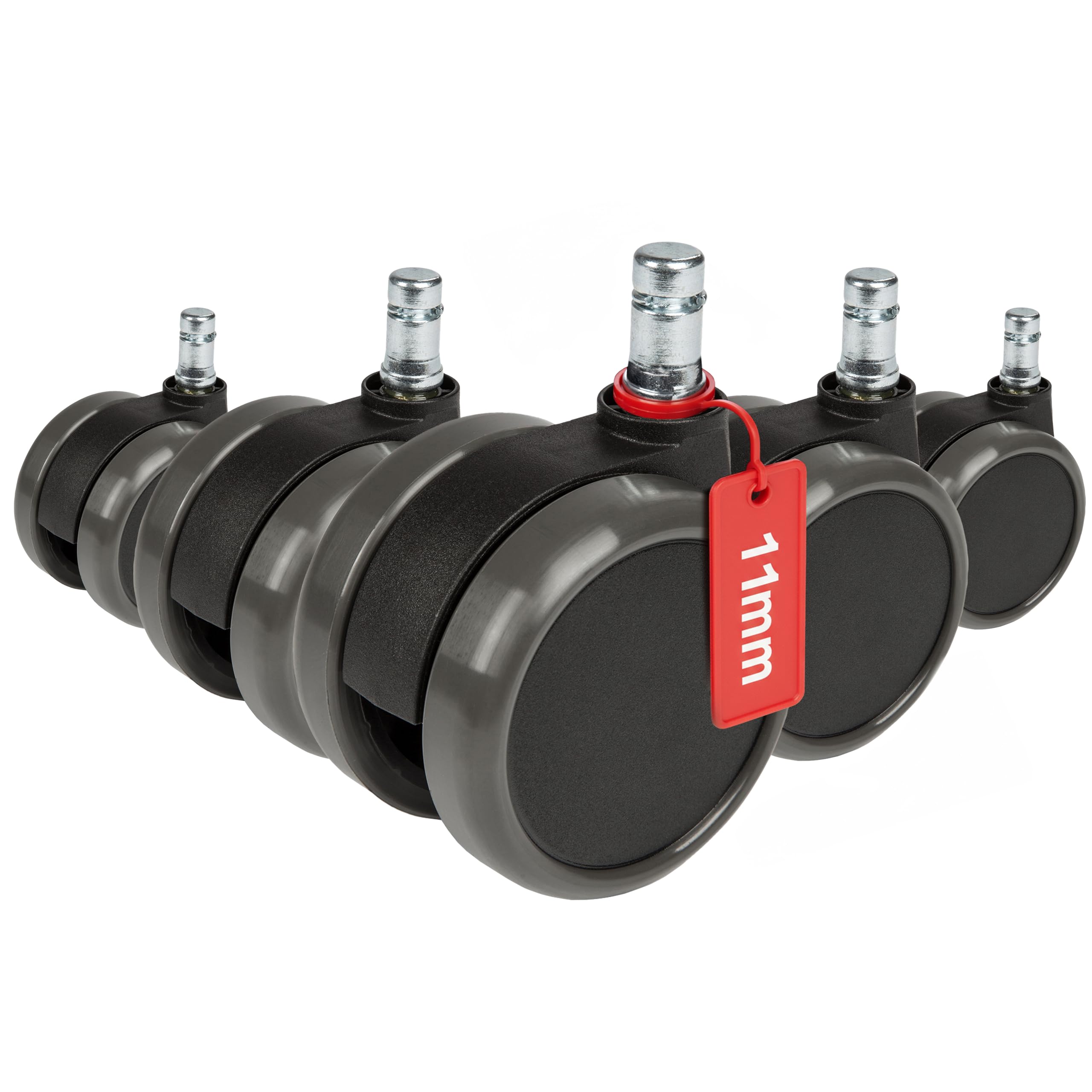 hjh OFFICE, 619010, Castors, Wheels for office, executive chairs, ROLO, black, , Set of 5 x special castors for hard floors 11 mm pin, 65 mm diameter wheel