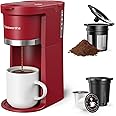 Famiworths Mini Coffee Maker Single Serve, Instant One Cup for K Cup & Ground Coffee, 6 to 12 Oz Brew Sizes, Capsule Coffee M