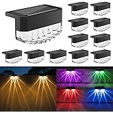Solar Fence Lights Outdoor,12 Pack Solar Deck Lights,8 Fixed Colors ＆ Color Changing Modern Solar Powered,Waterproof LED for 